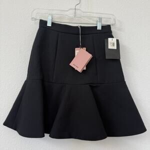 MIU‎ MIU Black Flared Mini Skirt Gabardine Cotton Italy Size 36 Mod Retro NWT